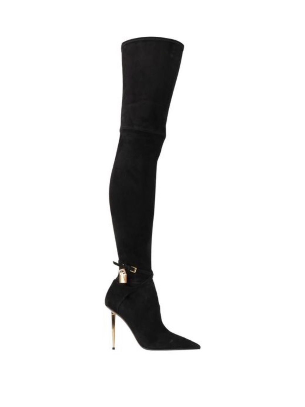 Tom Ford Black Suede Over-the-Knee Stiletto Boots with Gold Accent